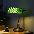 HOMCOM Stained Glass Table Lamp, Vintage Lamp with Green Handmade Shade, Metal Base, Antique Bedside Lamp for Bedroom Living Room Home Decoration