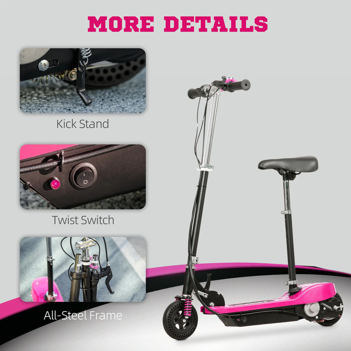 HOMCOM Steel Ride on Powered Scooter, Folding E-Scooter with Warning Bell, 15km/h Maximum Speed, for 6-14 Years Old, Pink