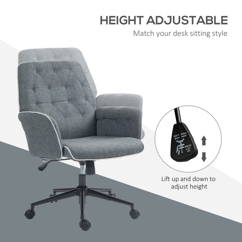 HOMCOM Linen Computer Chair with Armrest, Modern Swivel Chair with Adjustable Height, Dark Grey