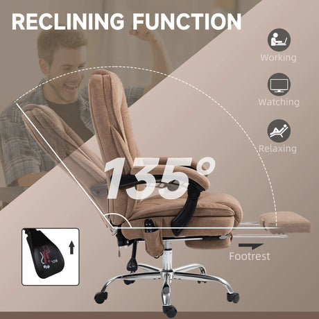 Vinsetto Massage Office Chair, Heated Reclining Computer Chair with Adjustable Height and Footrest, Brown