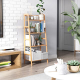 HOMCOM Bamboo Ladder Shelf, 4-Tier Bookshelf, Freestanding Bookcase for Living Room, Study, Bedroom, Home Office, 48 x 31.5 x 120cm, Natural Wood Effect