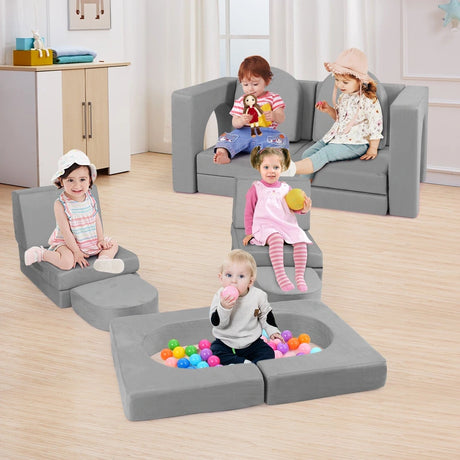 8-Piece Modular Kids Sofa Play Couch Climb Playset with Covers-Grey