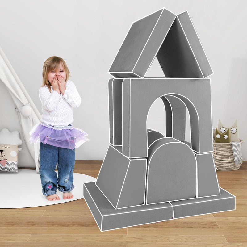 8-Piece Modular Kids Sofa Play Couch Climb Playset with Covers-Grey