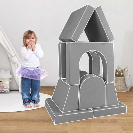 8-Piece Modular Kids Sofa Play Couch Climb Playset with Covers-Grey