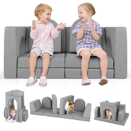 8-Piece Modular Kids Sofa Play Couch Climb Playset with Covers-Grey
