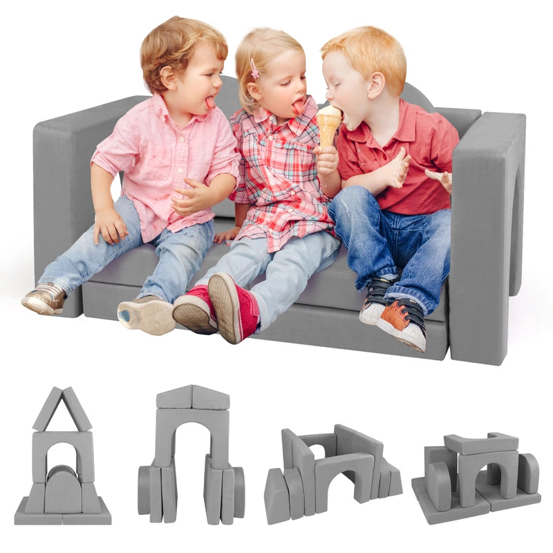8-Piece Modular Kids Sofa Play Couch Climb Playset with Covers-Grey