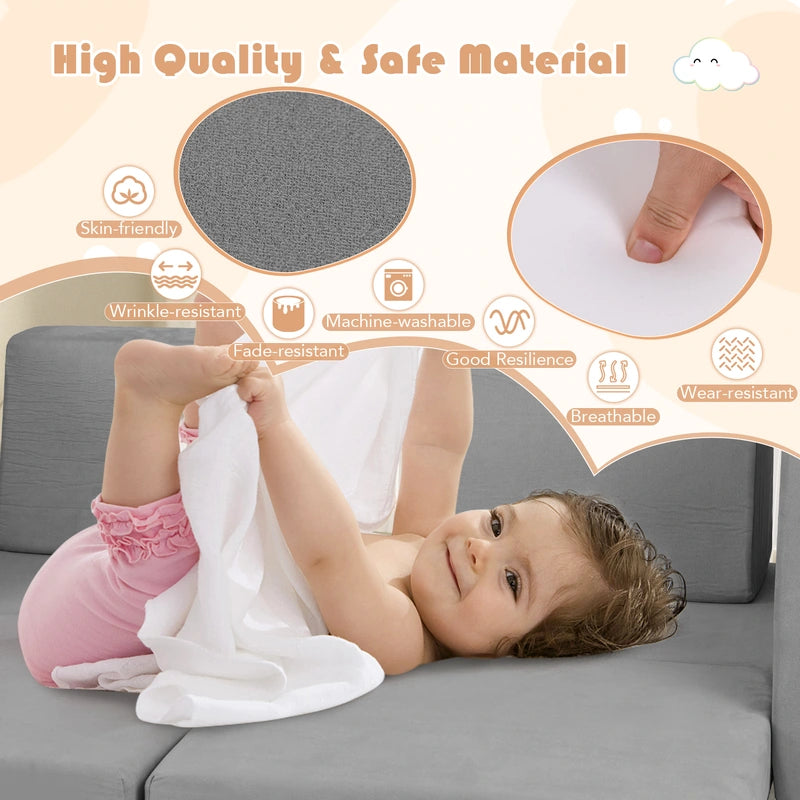8-Piece Modular Kids Sofa Play Couch Climb Playset with Covers-Grey