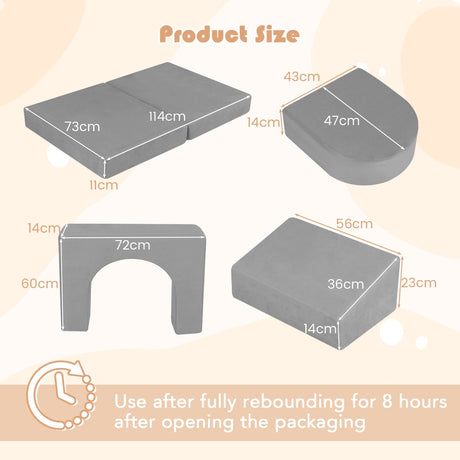 8-Piece Modular Kids Sofa Play Couch Climb Playset with Covers-Grey