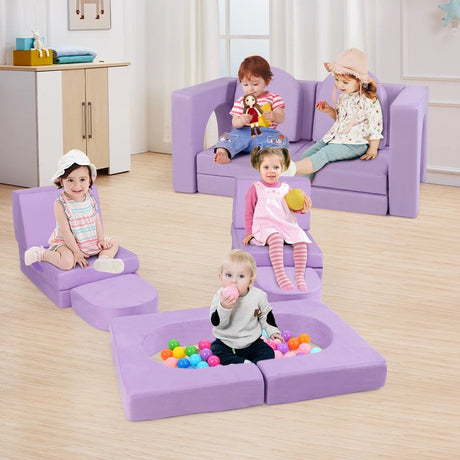 8-Piece Modular Kids Sofa Play Couch Climb Playset with Covers-Purple
