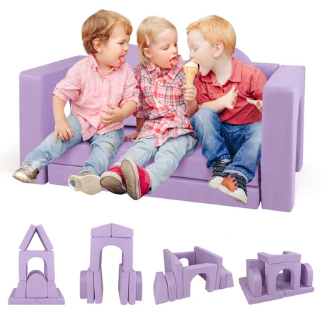 8-Piece Modular Kids Sofa Play Couch Climb Playset with Covers-Purple