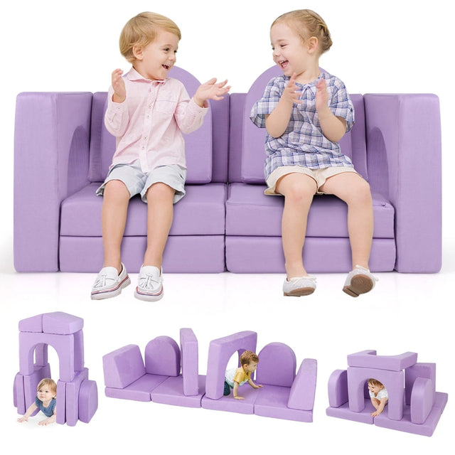 8-Piece Modular Kids Sofa Play Couch Climb Playset with Covers-Purple