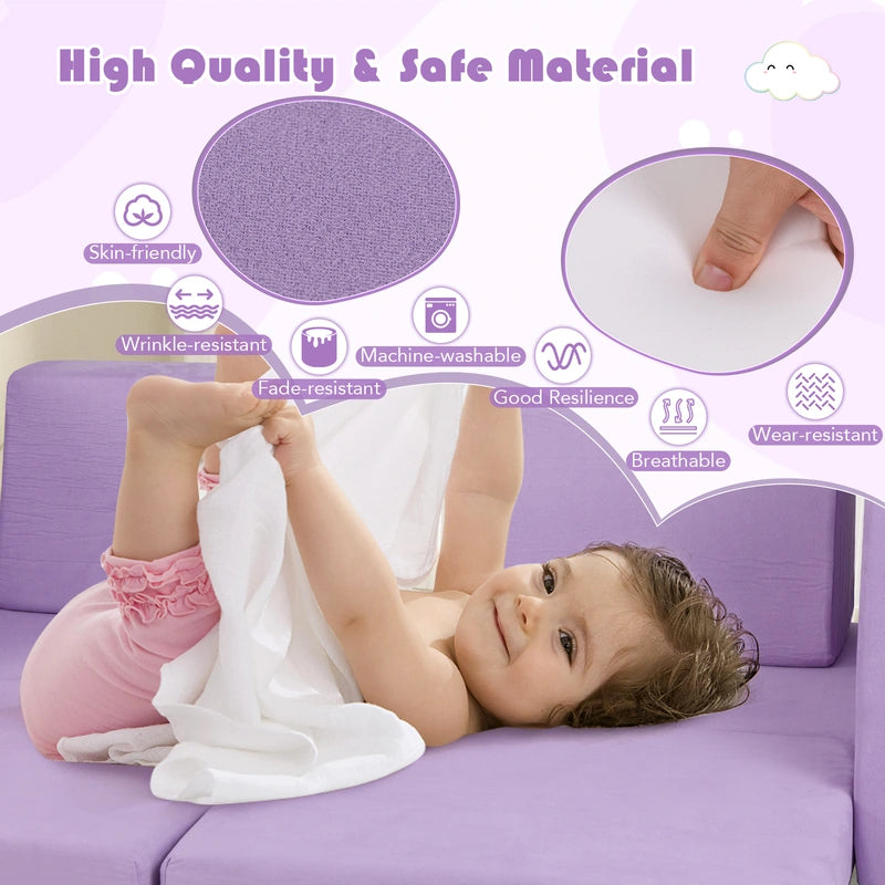 8-Piece Modular Kids Sofa Play Couch Climb Playset with Covers-Purple