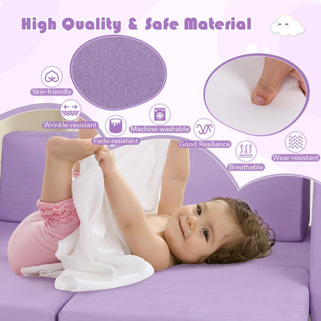 8-Piece Modular Kids Sofa Play Couch Climb Playset with Covers-Purple
