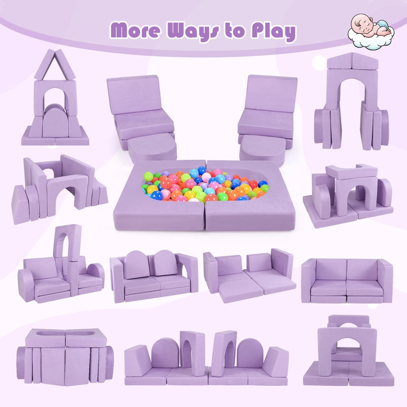 8-Piece Modular Kids Sofa Play Couch Climb Playset with Covers-Purple