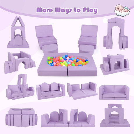 8-Piece Modular Kids Sofa Play Couch Climb Playset with Covers-Purple