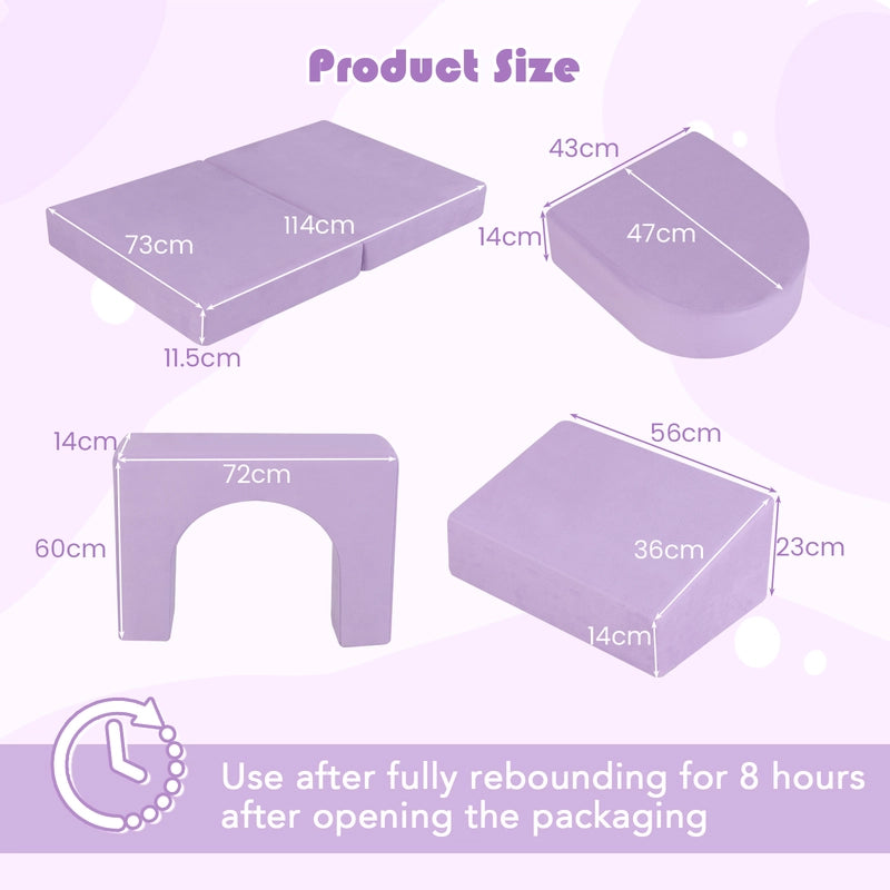 8-Piece Modular Kids Sofa Play Couch Climb Playset with Covers-Purple