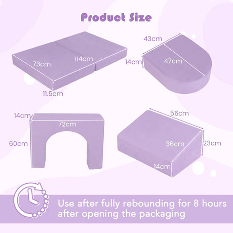 8-Piece Modular Kids Sofa Play Couch Climb Playset with Covers-Purple