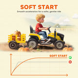 AIYAPLAY 12V Ride on Tractor and Trailer with Remote Control, Music, Shifter, Start-Up Sound, for Kids Ages 3-8 Years, Yellow