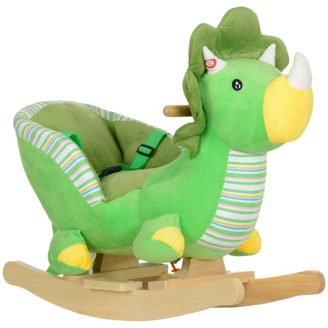 AIYAPLAY Baby Rocking Dinosaur with Animal Sounds, Safety Belt, Wooden Base, for Toddlers 18-36 Months, Green