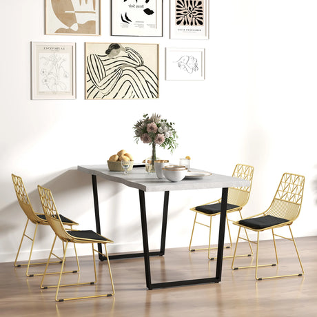 HOMCOM Luxurious Dining Chairs Set of 4, Metal Wire Kitchen Chair with Removable Velvet-feel Cushion, Cut-out Back and Steel Frame for Dining Room, Gold Tone