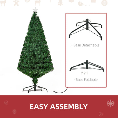 HOMCOM 5FT Pre-Lit Fibre Optic Artificial Christmas Tree Holiday Xmas Dcor with Tree Topper Multi-Colour