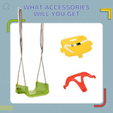 Outsunny 3 in 1 Detachable Kids Swing Seat with Safety Belt, Adjustable Rope for Indoor, Outdoor, Playground, Garden, Green