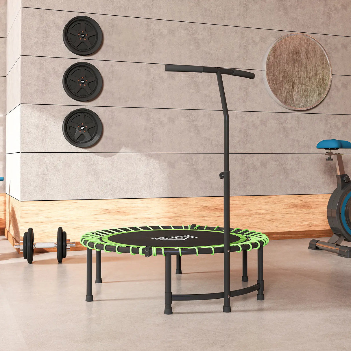 HOMCOM Mini Round Steel Frame Trampoline w/ Adjustable Handle, Green