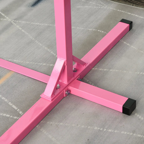 HOMCOM Height Adjustable Gymnastics Horizontal Bar for Kids, Children Junior Kip High Bar Fitness, Pink