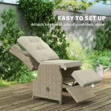 Outsunny Rattan Garden Recliner Chair, Reclining Garden Chair with Adjustable Back and Footrest, Flip Table, Cushion, Brown