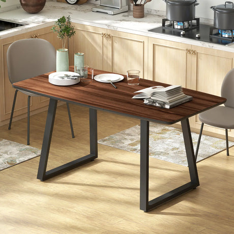 HOMCOM Extendable Dining Table Rectangular Wood Effect Tabletop for 4-6 People with Steel Frame & Hidden Leaves for Kitchen, Dining Room, Living Room