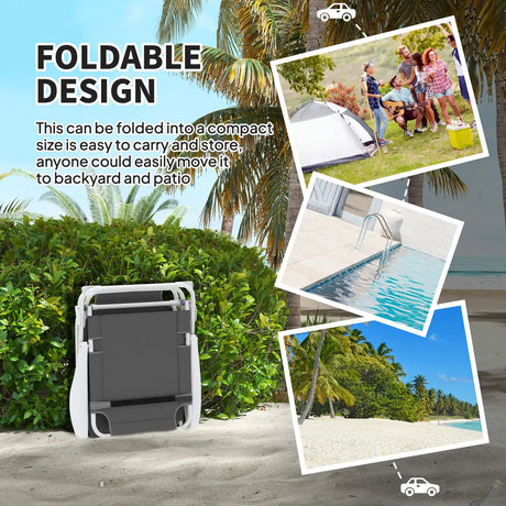 Outsunny Foldable Lounge Chair with 4-Level Adjustable Backrest & Headrest - Charcoal Grey