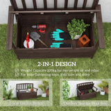 Outsunny Outdoor 2 Seater Garden Bench, Wooden Bench with Storage, Backrest, Arm Rests, 112 x 84 x 58 cm, Brown