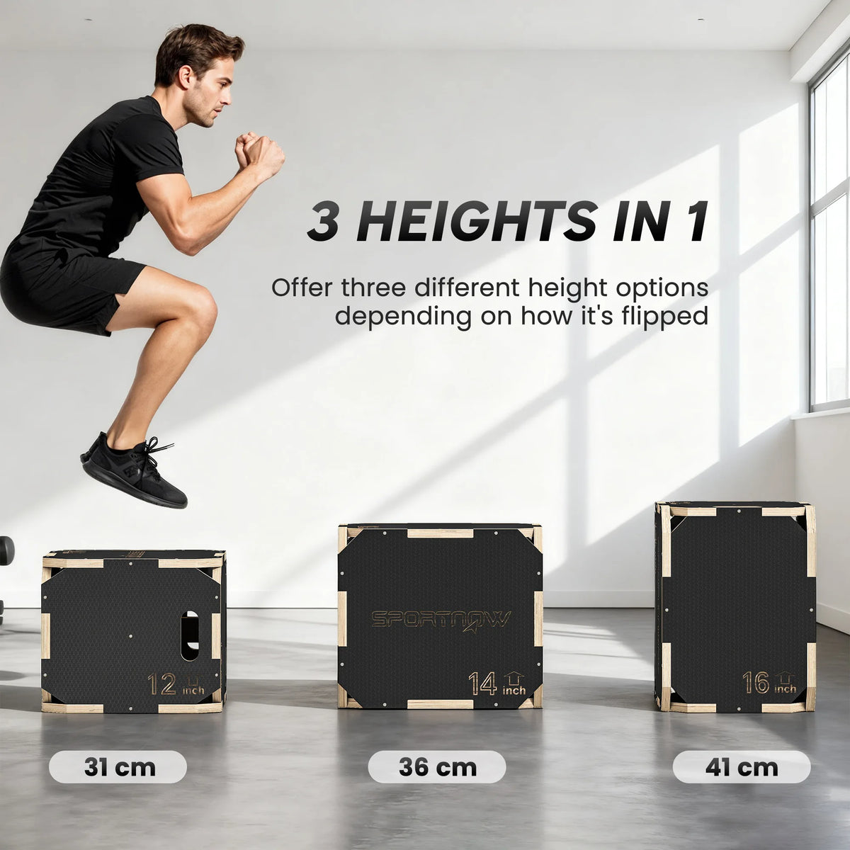 SPORTNOW Non-Slip Plyo Box, Corner-free Wooden Jump Box, 31 x 36 x 41 cm