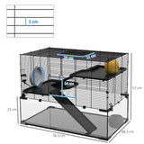 PawHut 3 Tiers Hamster Cage, Gerbil Cage with Deep Glass Bottom, Non-Slip Ramps, Platforms, Hut, Exercise Wheels, Water Bottle, Dish, for Syrian Hamster, Dwarf Hamster, 78.5 x 48.5 x 57cm