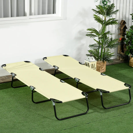 Outsunny Set of Two Metal Frame Folding Sun Loungers - Beige
