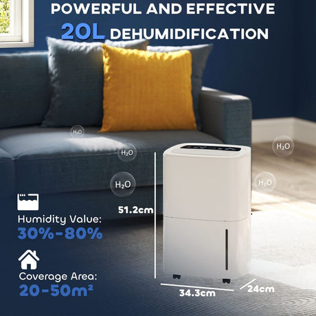 HOMCOM 20L Dehumidifier, with Touch Control - White