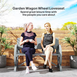 Outsunny Fir Wood 2-Seater Outdoor Garden Wagon Wheel Bench, Grey