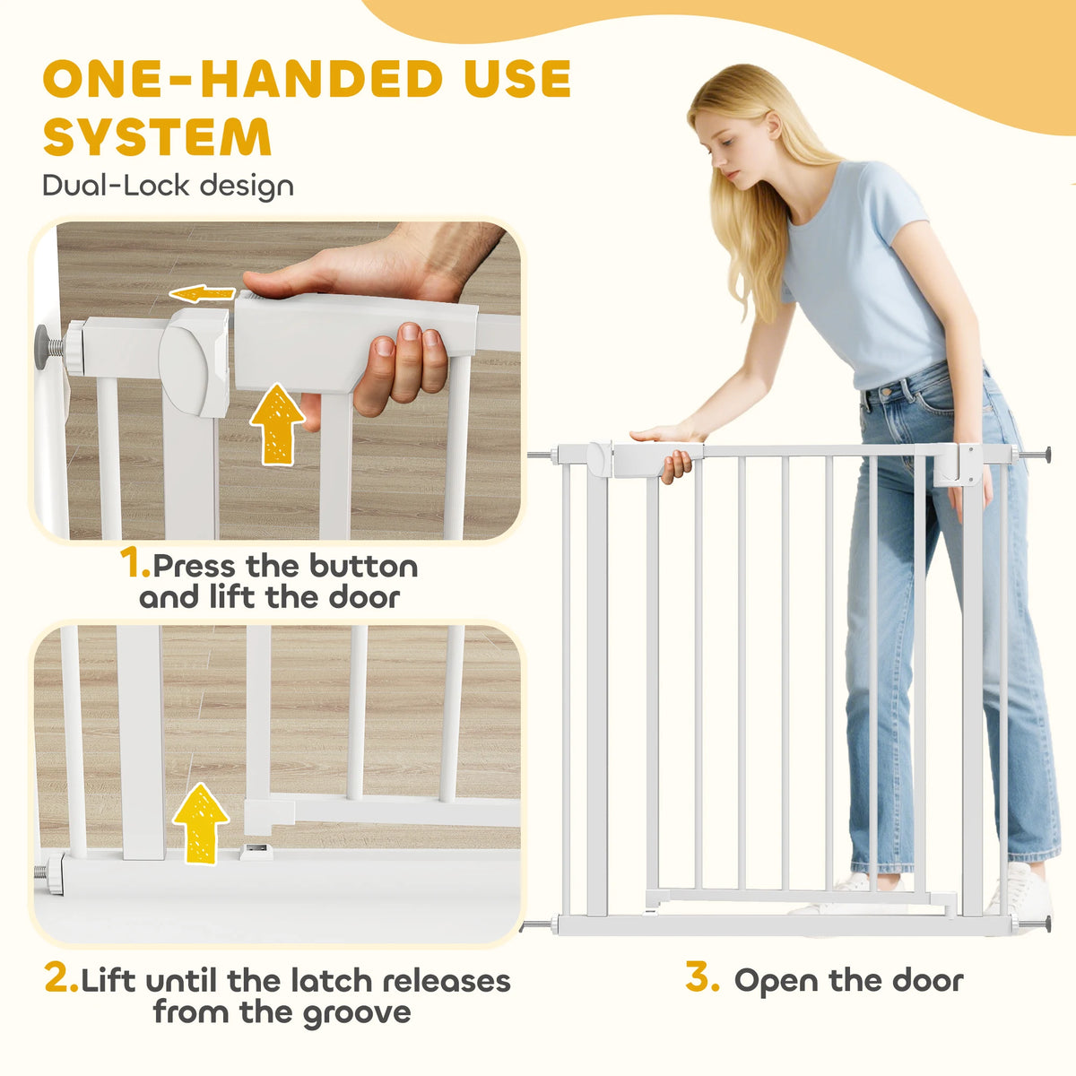 PawHut Baby Gate, Pet Safety Gate Pressure Fit, 76-82cm Wide with Two-Way Open, One-Hand Opening