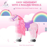 HOMCOM Plush Walking Horse Ride On Toy with Wheels and Realistic Sounds Rocking Horse for Girls Boys 2+ Years Old, 50cm Tall, Pink