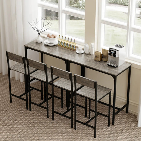 HOMCOM 3-Piece Bar Table Set with 2 Stools, Industrial Breakfast Bar Set with Footrest, Backrest for Dining Room, Small Space