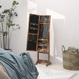 HOMCOM Freestanding Mirrored Jewellery Storage Cabinet - Wood-Effect