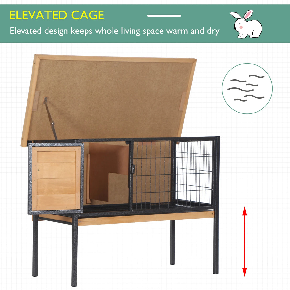 PawHut Wooden Guinea Pigs Hutches Elevated Pet House Bunny with Slide-Out Tray Outdoor Natural
