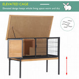 PawHut Wooden Guinea Pigs Hutches Elevated Pet House Bunny with Slide-Out Tray Outdoor Natural