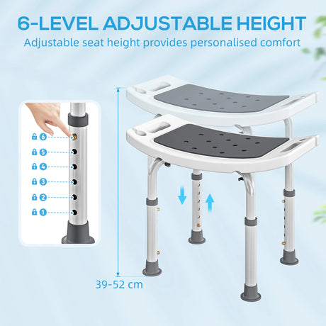 HOMCOM Shower Chair, Adjustable Height Shower Stool with Aluminium Frame and Non-Slip Feet, Bathtub Stool Seat for Elderly Disabled Handicap, Grey