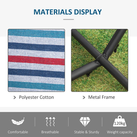 Outsunny 298 x 117cm Hammock with Stand Camping Hammock with Portable Carrying Bag, Adjustable Height, 120kg Load Capacity, Blue and White Stripe