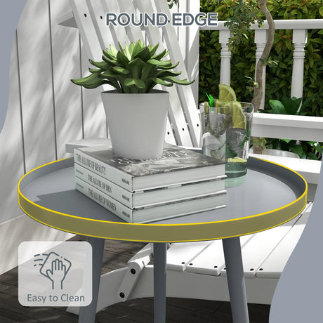 Outsunny Round Garden Coffee Table, Outdoor Side Table with Rounded Steel Edge, 40 x 50H cm, Grey