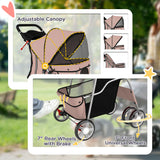 PawHut Dog Pram, Pet Stroller with Reflective Strips, Foldable Cat Stroller with 360 Swivel Wheels, Brown