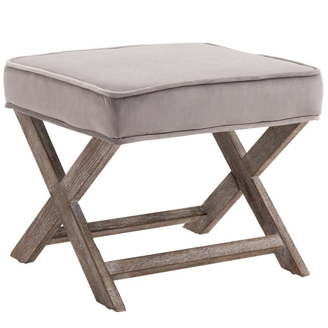 HOMCOM Vintage Footstool Padded Seat X Leg Chair Velvet Cover Shabby Chic Footrest Solid Rubber Wood Frame 49.5 x 45 x 41 cm Grey