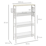 HOMCOM 3-Tier Kitchen Cart with 3 Steel Wire Baskets - White