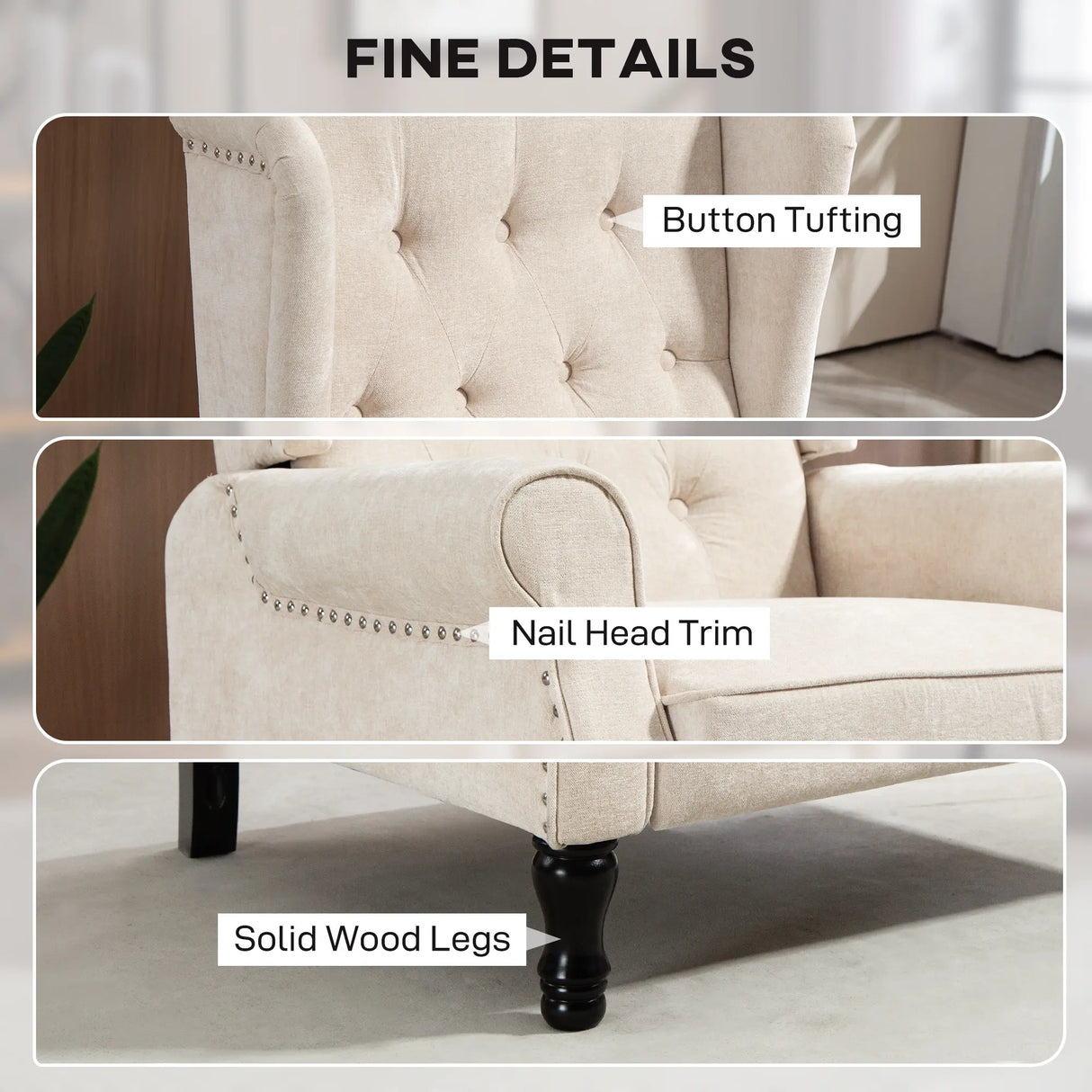 HOMCOM 150 Reclining Vintage Armchair, with footrest - Beige